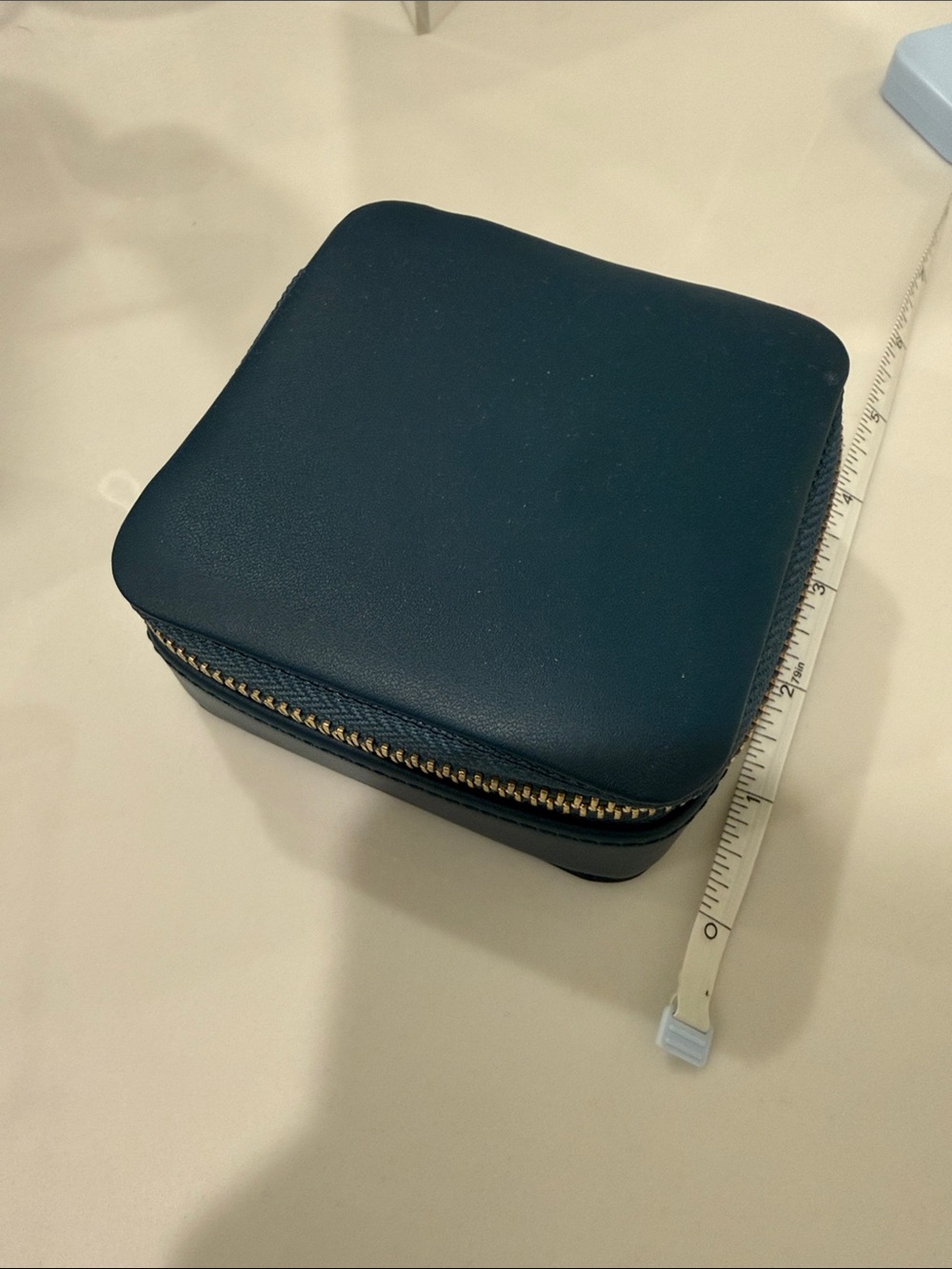Compact jewelry organization box Navy Blue Zip-Around leather